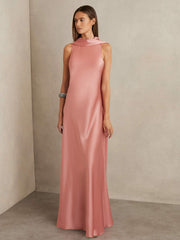 Satin Cape Maxi Dress Pink | Women