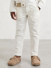 3-9 yrs Cotton Pinstripe Trousers Regular-Fit Off White/Taupe Brown | Children & Baby