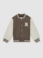 9-13 yrs Colour-Block Varsity Bomber Jacket Mink Brown/Off White | Children & Baby