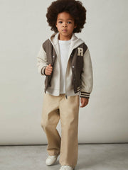 13-14 yrs Colour-Block Varsity Bomber Jacket Mink Brown/Off White | Children & Baby