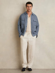 Linen Twin-Pocket Overshirt Airforce Blue | Men