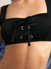 Ribbed Lace-Up Bikini Top Black | Women