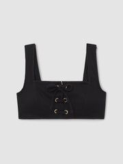 Ribbed Lace-Up Bikini Top Black | Women