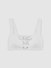 Ribbed Lace-Up Bikini Top White | Women