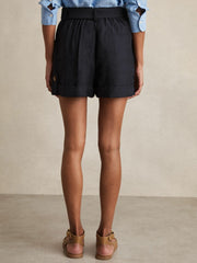 Belted Button Tab Shorts Navy | Women