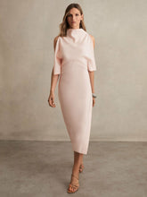 Draped-Front High-Neck Midi Dress Pale Pink | Women