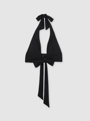 Plunge Tie Halterneck Bikini Top Black | Women