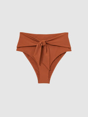 High Waist Tie Front Bikini Bottoms Brown | Women