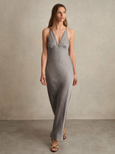 Crushed Satin Tie Back Slip Dress Grey | Women
