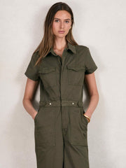 Good American Cotton Twill Jumpsuit with Stretch Khaki | Women