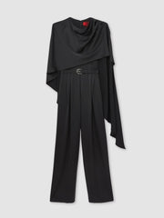 Halston Crepe Wide Leg Cape Jumpsuit Black | Women