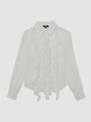 Paige Silk Georgette Ruffle Trim Shirt White | Women
