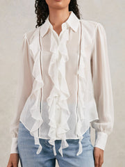 Paige Silk Georgette Ruffle Trim Shirt White | Women