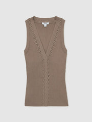 Craft-Stitch Rib-Knit Vest Mink | Women