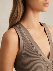 Craft-Stitch Rib-Knit Vest Mink | Women