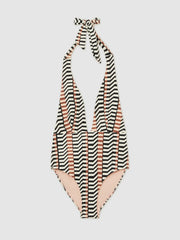 Chevron Stripe Plunge Swimsuit Black/Brown | Women