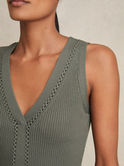 Craft-Stitch Rib-Knit Vest Khaki Green | Women
