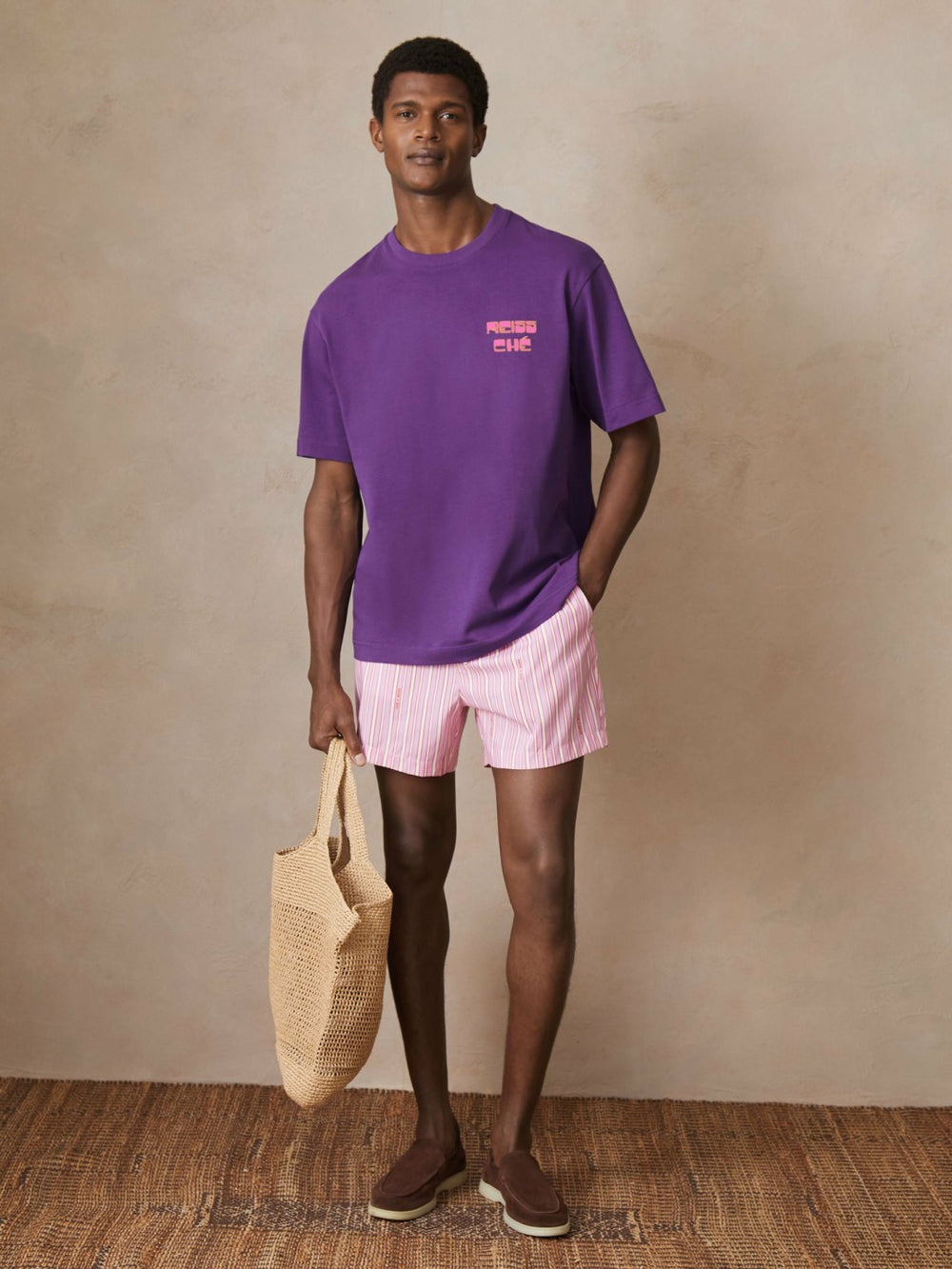 | Ché Cotton Palm-Print T-Shirt Purple | Men