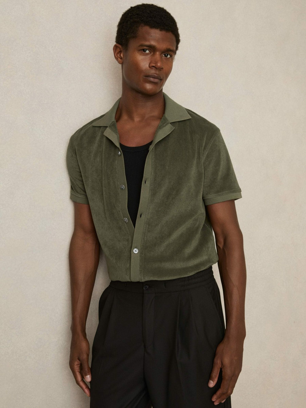 Cotton Blend Towelling Shirt Green | Men