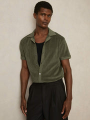 Cotton Blend Towelling Shirt Green | Men