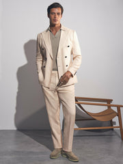 Linen Double-Breasted Suit Slim-Fit Blazer Stone | Men
