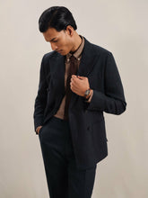 Linen Double-Breasted Suit Slim-Fit Blazer Navy | Men