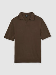 Merino Wool Open Collar Polo Shirt Chocolate Brown | Men