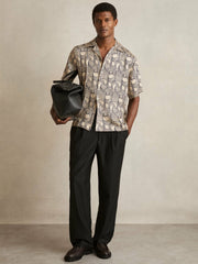 Wave Print Cuban Collar Shirt Off White/Navy | Men