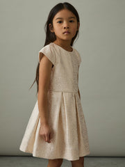9-13 yrs Brocade Cap-Sleeve Pleated Dress Ivory | Children & Baby