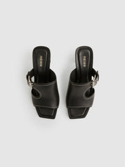 Leather Buckle Block-Heel Sandals Black | Women