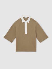 Cotton-Blend Interlock Collar Sweatshirt Camel | Women