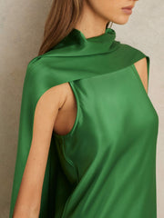 Petite Satin Cape Maxi Dress Green | Women