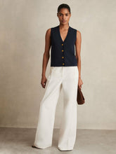 Knitted Button Through Vest Navy | Women