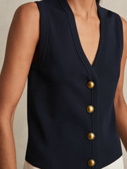 Knitted Button Through Vest Navy | Women