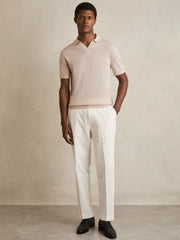 Merino Wool Open Collar Polo Shirt Beige | Men