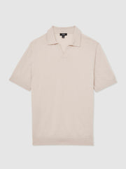 Merino Wool Open Collar Polo Shirt Beige | Men