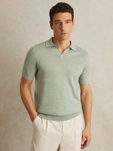 Merino Wool Open Collar Polo Shirt Sage Green Melange | Men