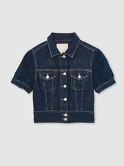 Paige Puff-Sleeve Short Denim Jacket Emberlynn Blue | Women