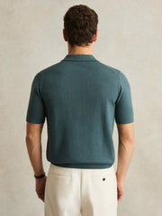 Merino Wool Open Collar Polo Shirt Orion Blue | Men