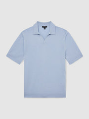 Merino Wool Open Collar Polo Shirt Soft Blue | Men