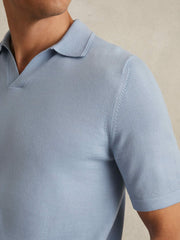 Merino Wool Open Collar Polo Shirt Soft Blue | Men