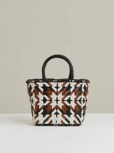 Small Leather Woven Tote Bag Tan/White/Black | Women