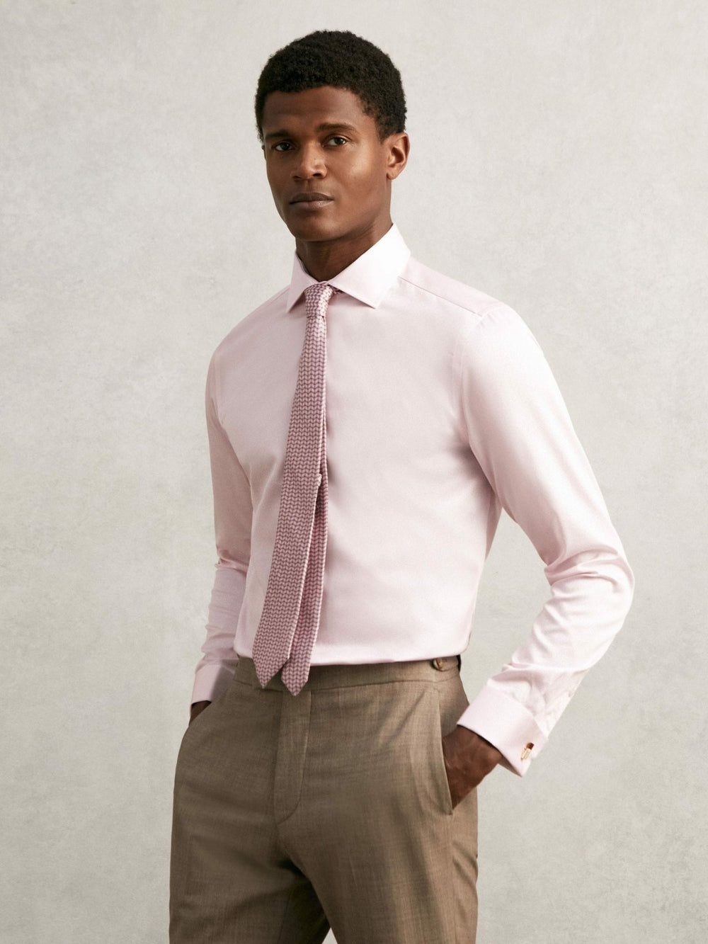 Regular Fit Slim-Fit Cotton-Sateen Shirt Pink | Men