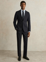 Wool-Blend Single-Breasted Suit Blazer Slim-Fit Navy | Men