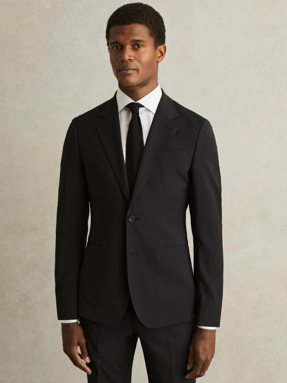 Wool-Blend Single-Breasted Suit Blazer Slim-Fit Black | Men