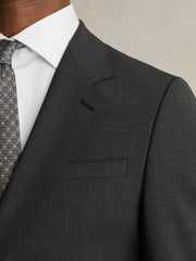Wool-Blend Single-Breasted Suit Blazer Slim-Fit Grey | Men