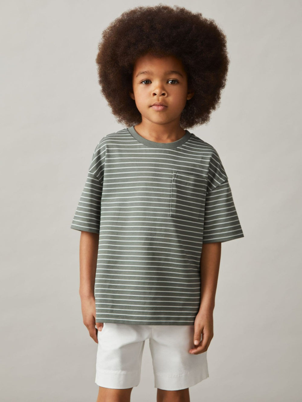 9-13 yrs Cotton-Blend Stripe T-Shirt Sage/White | Children & Baby