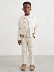 13-14 yrs Cotton Pinstripe Harrington Jacket Off White/Taupe Brown | Children & Baby
