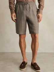 Linen Drawstring Shorts Mushroom Brown | Men