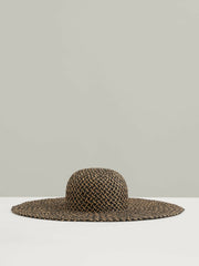 Straw Basket-Weave Sun Hat Black/Natural | Women